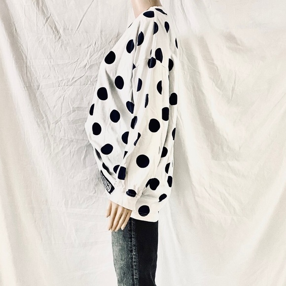 Vintage Bongo Shirt Women size Large Navy PolkaDot Cotton Casual Long Sleeve - Picture 3 of 16